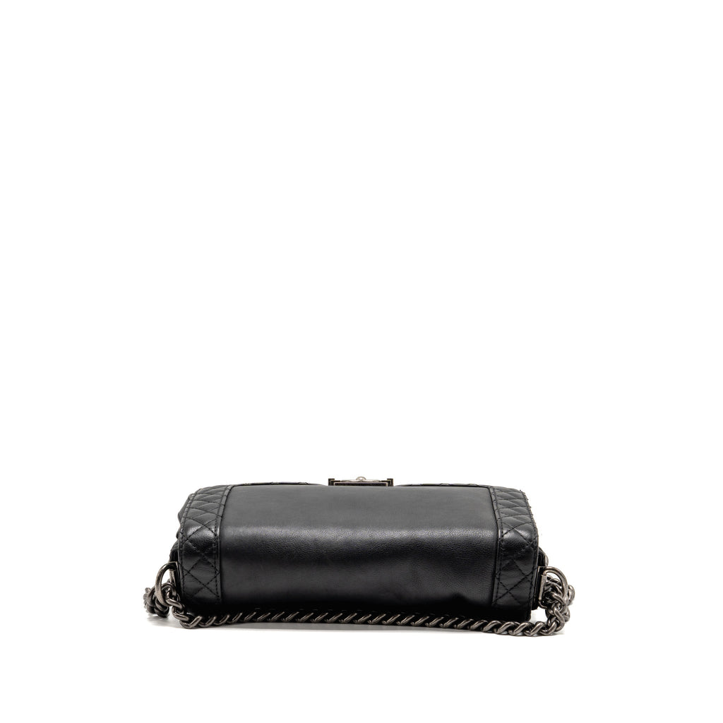Chanel new medium boy bag soft calfskin black ruthenium silver hardware
