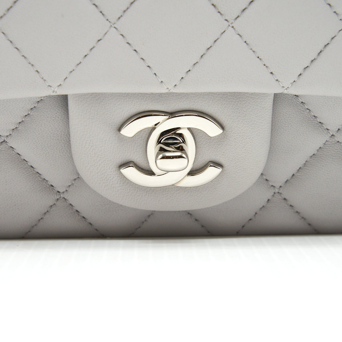 CHANEL MINI RECTANGULAR FLAP BAG LAMBSKIN LIGHT GREY SHW
