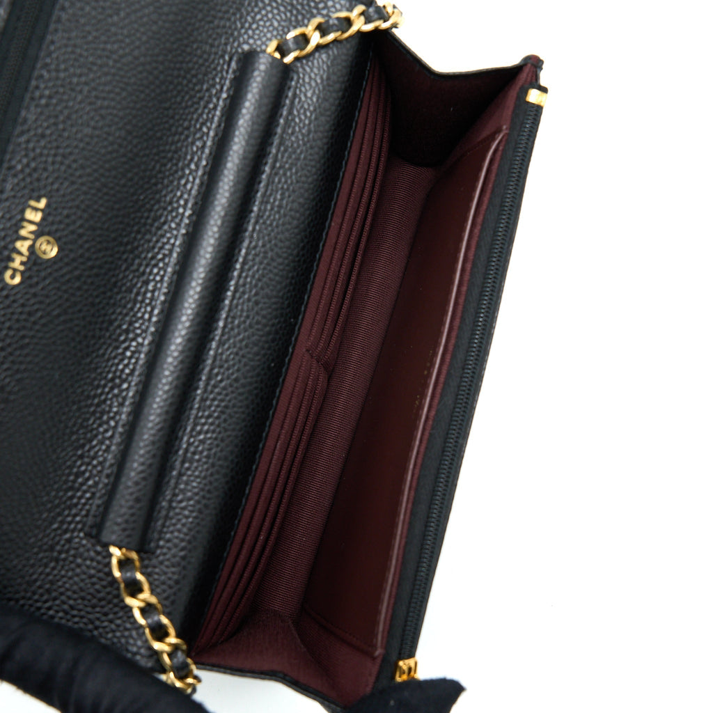 CHANEL CLASSIC WALLET ON CHAIN CAVIAR BLACK GHW (MICROCHIP)