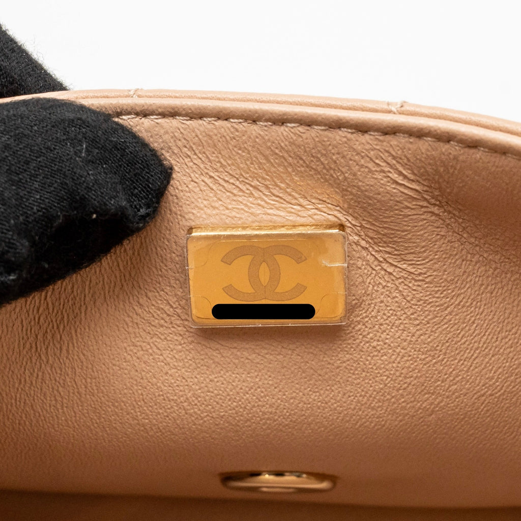 CHANEL MINI RECTANGULAR FLAP BAG LAMBSKIN DARK BEIGE LGHW (MICROCHIP)
