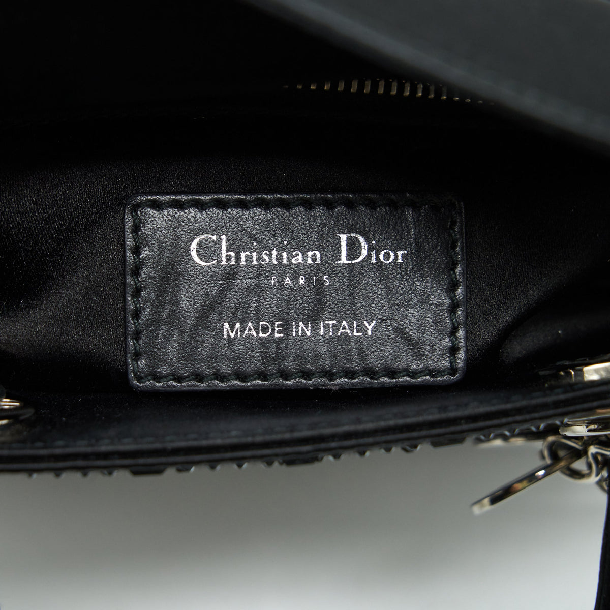 DIOR MINI LADY DIOR SATIN BLACK WITH CRYSTAL BLACK SHW