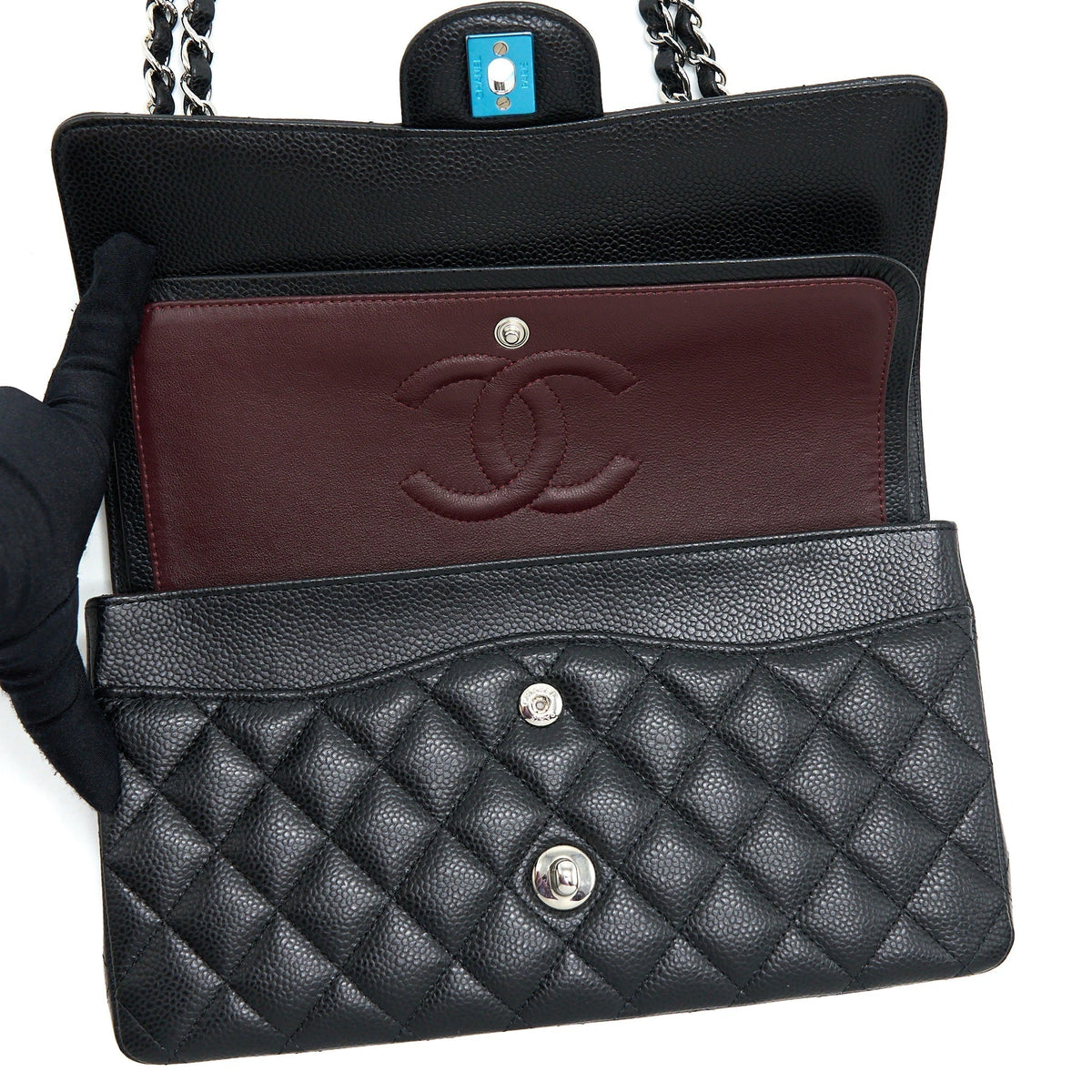 CHANEL CLASSIC DOUBLE FLAP BAG CAVIAR BLACK SHW