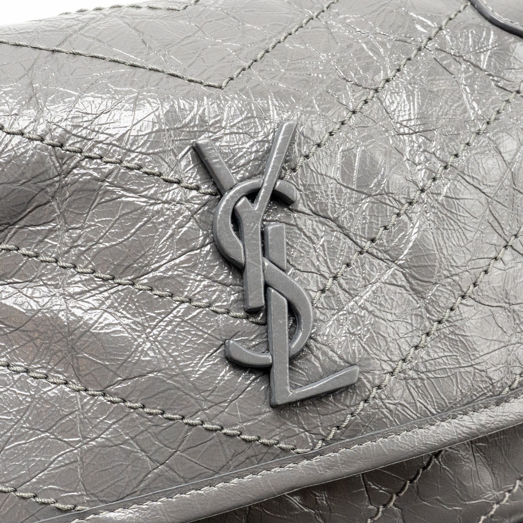 Saint Laurent/YSL Niki Baby Flap Bag Vintage Calfskin Grey Ruthenium Hardware