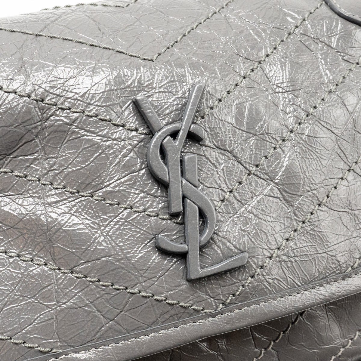 Saint Laurent/YSL Niki Baby Flap Bag Vintage Calfskin Grey Ruthenium Hardware