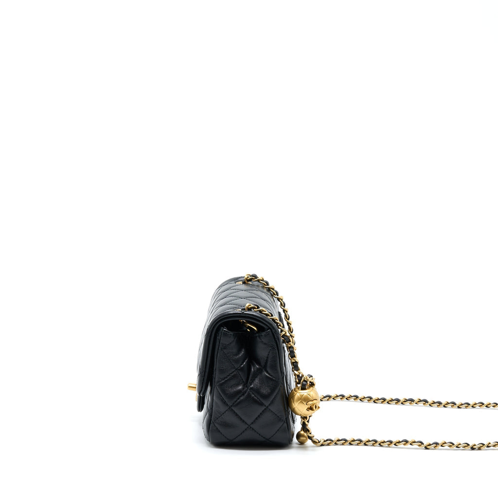 CHANEL PEARL CRUSH MINI SQUARE FLAP BAG LAMBSKIN BLACK GHW (MICROCHIP)