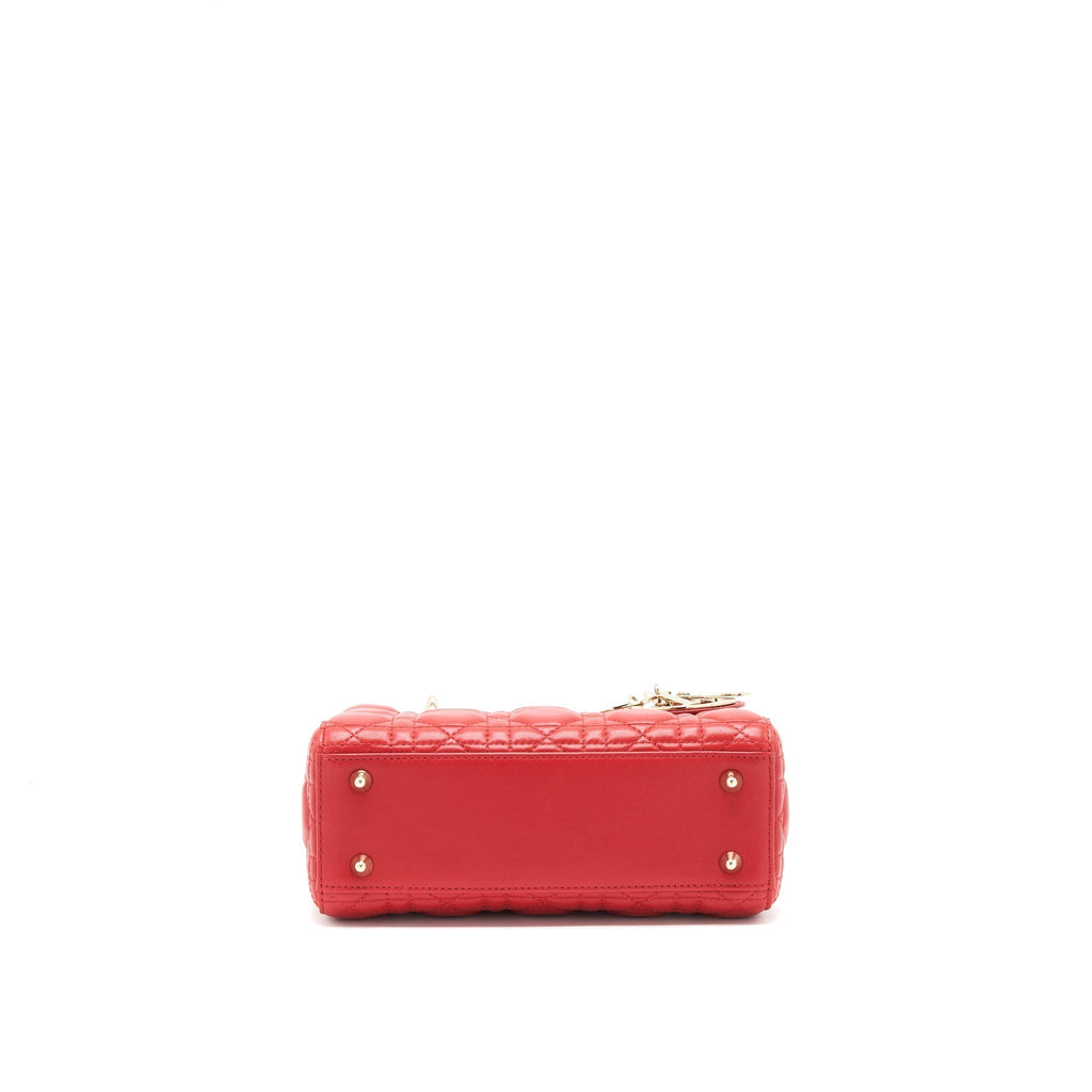 DIOR SMALL LADY DIOR BAG LAMBSKIN RED LGHW