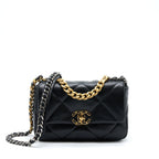 CHANEL SMALL 19 BAG LAMBSKIN BLACK WITH MULTICOLOUR HARDWARE (MICROCHIP)