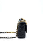 CHANEL SMALL 19 BAG LAMBSKIN BLACK WITH MULTICOLOUR HARDWARE (MICROCHIP)