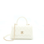 CHANEL SMALL COCO HANDLE CAVIAR WHITE LGHW (MICROCHIP)