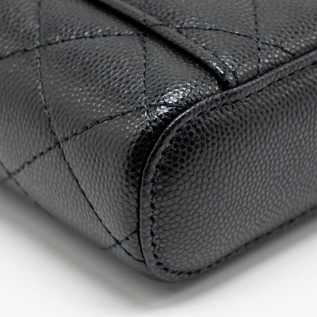 CHANEL CLASSIC VANITY PHONE HOLDER WITH CHAIN CAVIAR BLACK LGHW