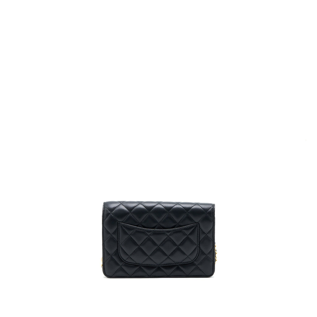 CHANEL PEARL CRUSH WALLET ON CHAIN LAMBSKIN BLACK GHW (MICROCHIP)
