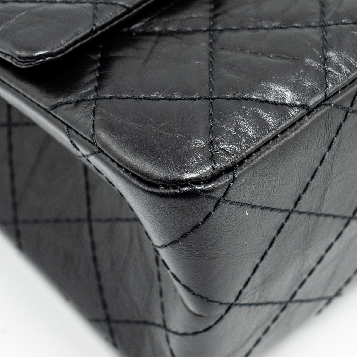 CHANEL LARGE 2.55 REISSUE FLAP BAG AGED CALFSKIN BLACK GHW