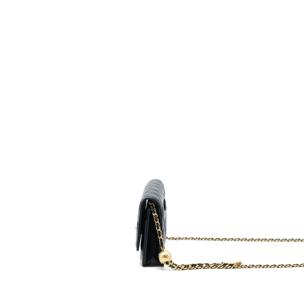 CHANEL PEARL CRUSH WALLET ON CHAIN LAMBSKIN BLACK GHW (MICROCHIP)