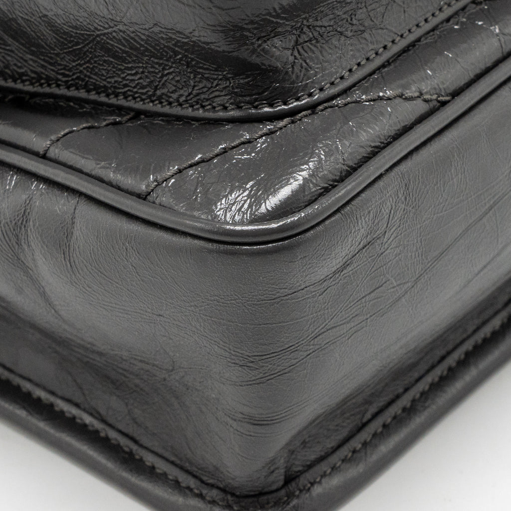 Saint Laurent/YSL Niki Baby Flap Bag Vintage Calfskin Grey Ruthenium Hardware