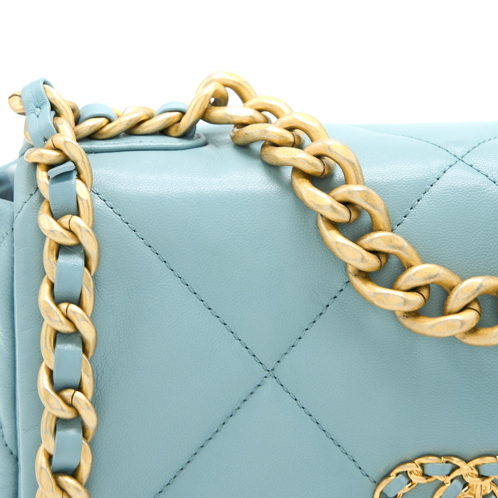 CHANEL SMALL 19 BAG LAMBSKIN LIGHT BLUE MULTICOLOUR HARDWARE