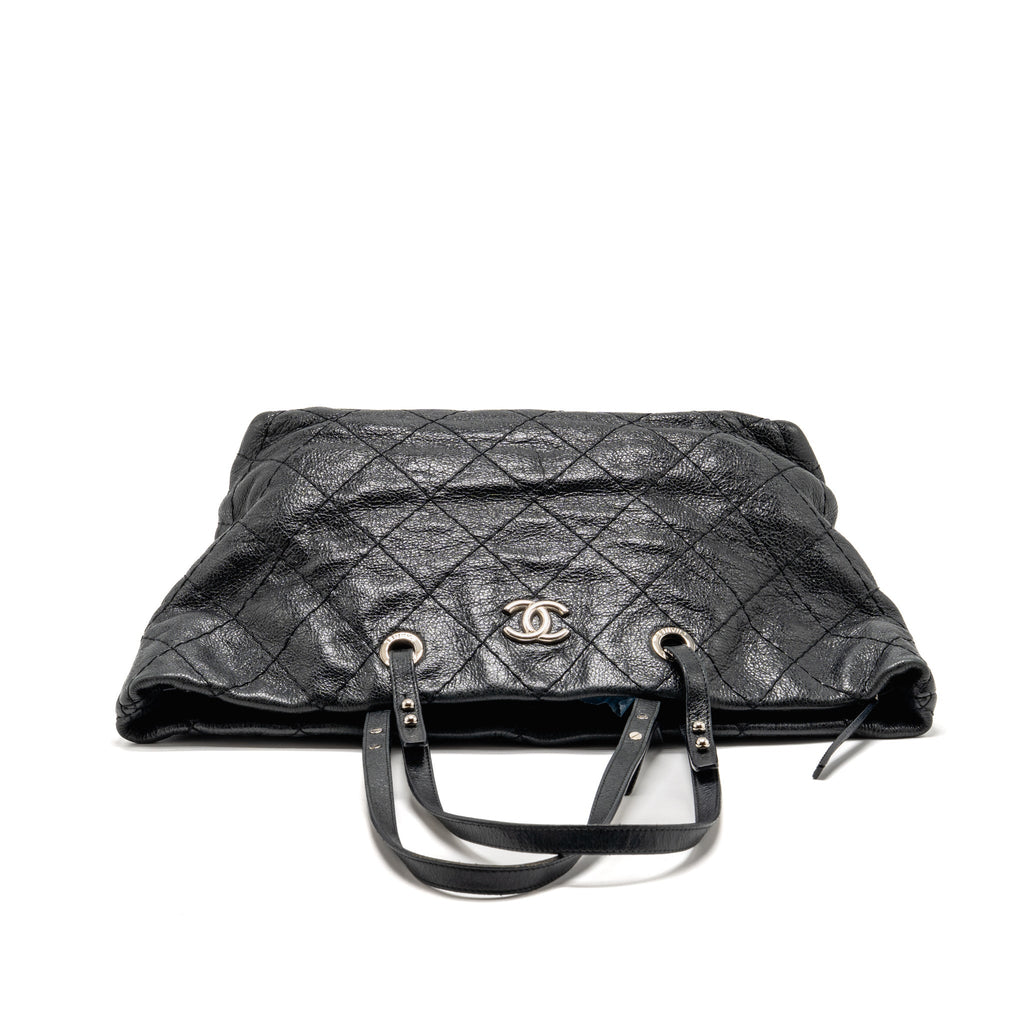 Chanel On the Road Large Shopping Tote Bag Shiny Grained Calfskin Black SHW