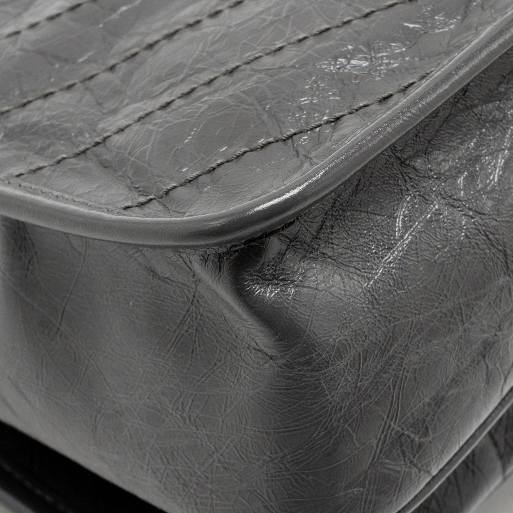 Saint Laurent/YSL Niki Baby Flap Bag Vintage Calfskin Grey Ruthenium Hardware