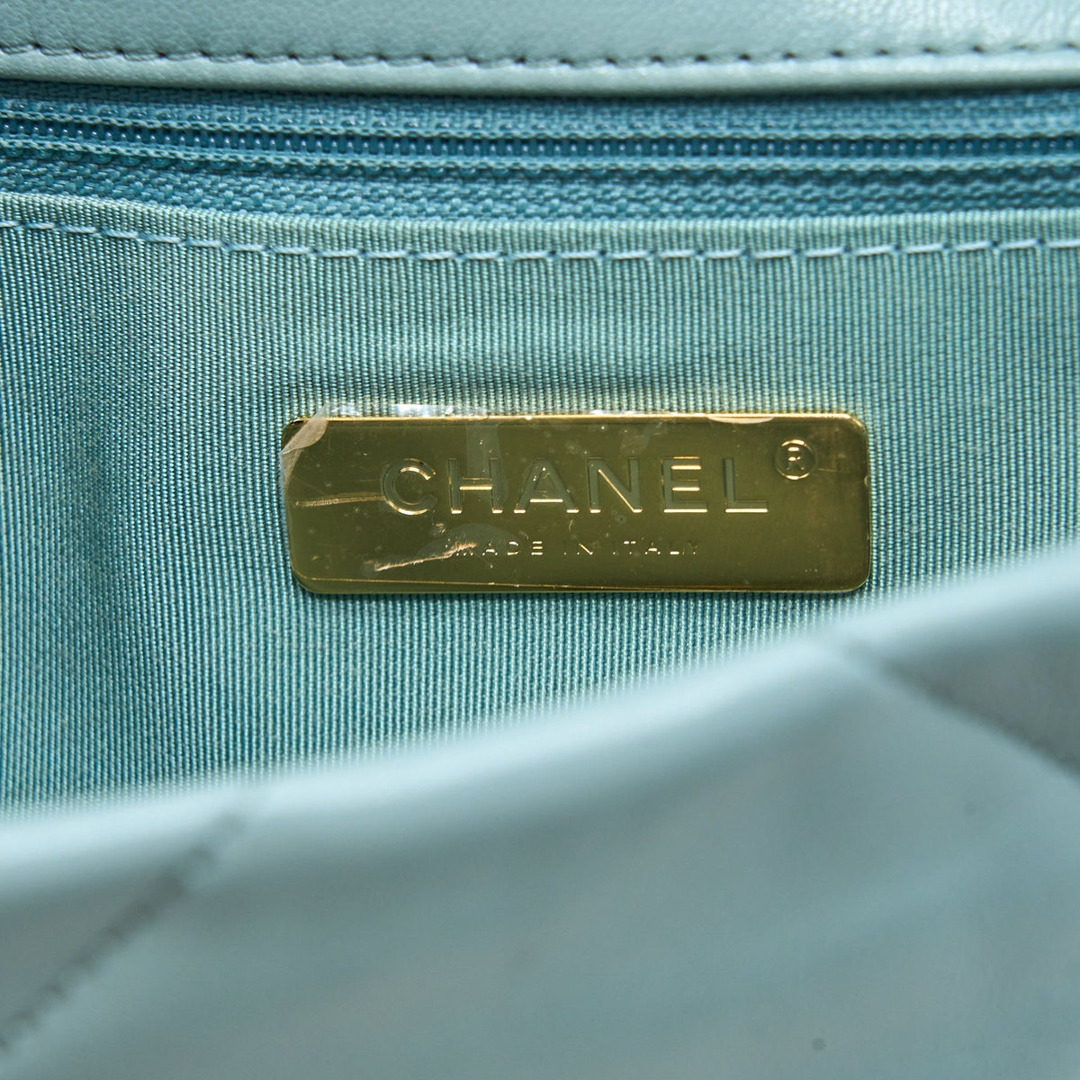 CHANEL SMALL 19 BAG LAMBSKIN LIGHT BLUE MULTICOLOUR HARDWARE
