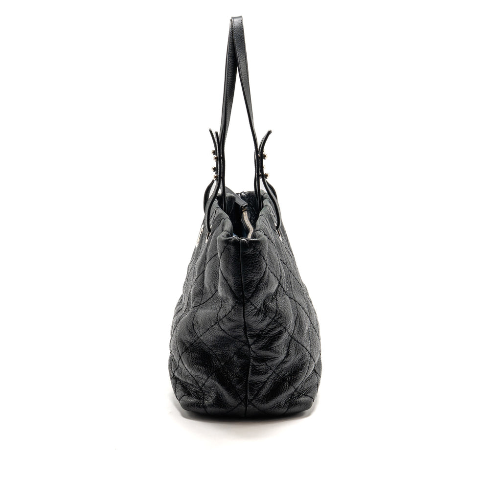 Chanel On the Road Large Shopping Tote Bag Shiny Grained Calfskin Black SHW