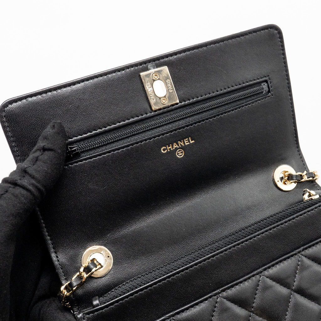 CHANEL TRENDY CC WALLET ON CHAIN LAMBSKIN BLACK LGHW (MICROCHIP)