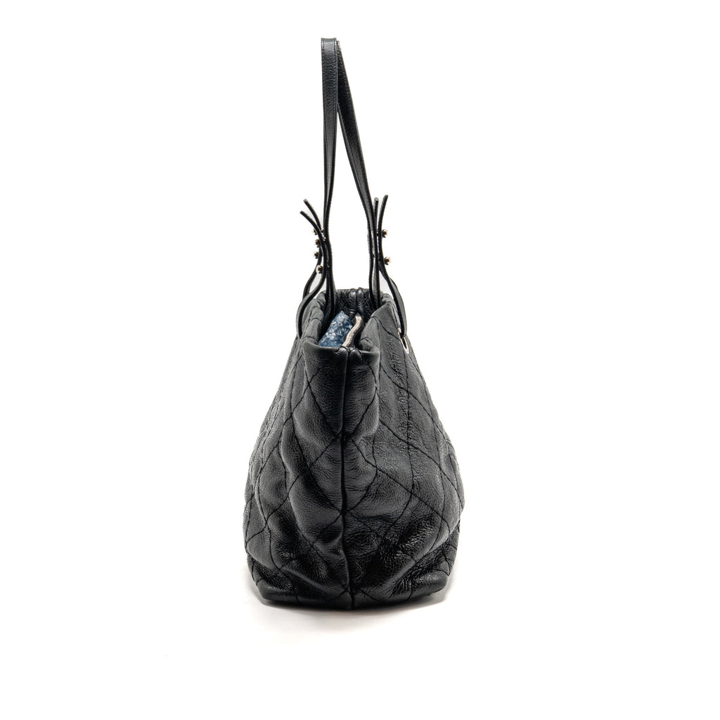 Chanel On the Road Large Shopping Tote Bag Shiny Grained Calfskin Black SHW