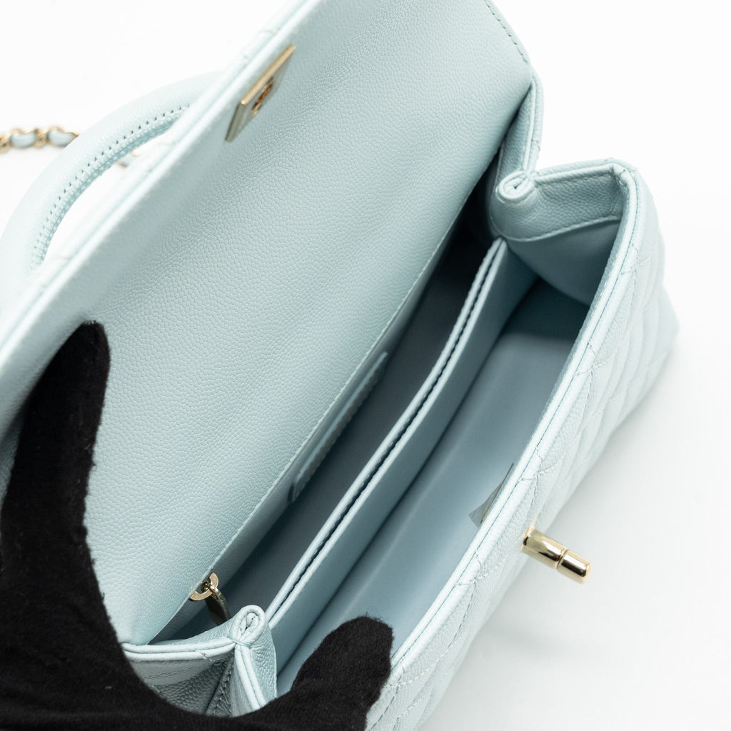 CHANEL SMALL COCO HANDLE CAVIAR LIGHT BLUE LGHW (MICROCHIP)