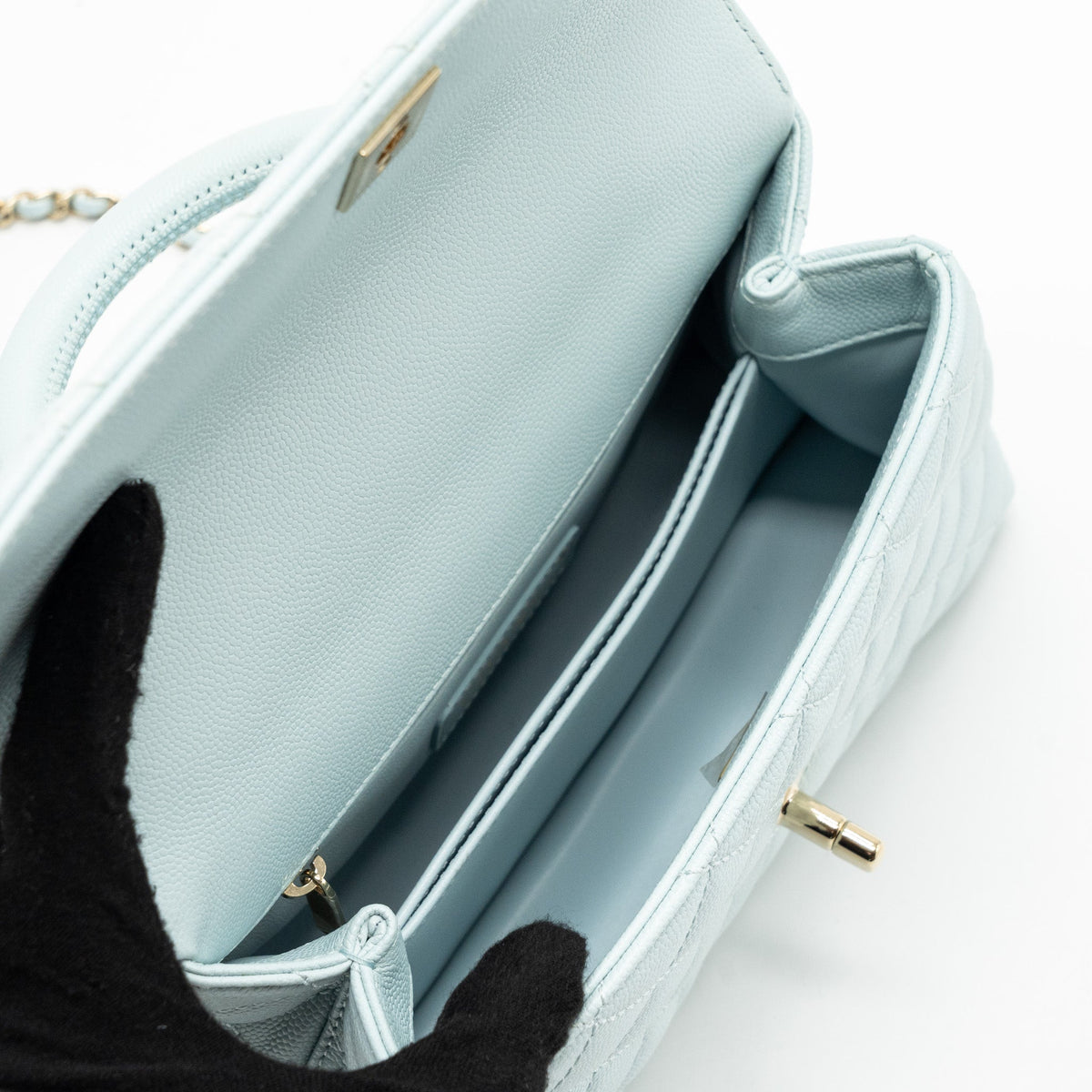 CHANEL SMALL COCO HANDLE CAVIAR LIGHT BLUE LGHW (MICROCHIP)