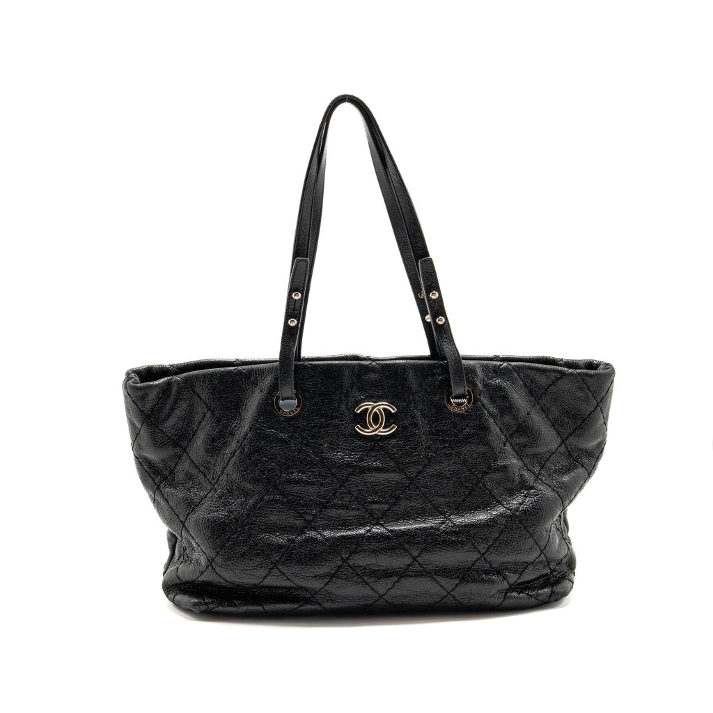 Chanel On the Road Large Shopping Tote Bag Shiny Grained Calfskin Black SHW