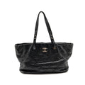 Chanel On the Road Large Shopping Tote Bag Shiny Grained Calfskin Black SHW