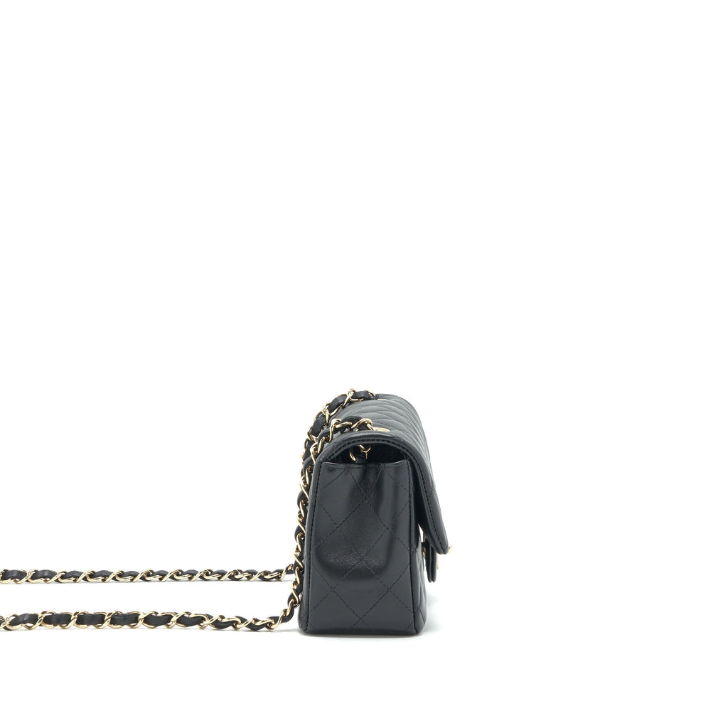 CHANEL MINI RECTANGULAR FLAP BAG LAMBSKIN BLACK LGHW (MICROCHIP)