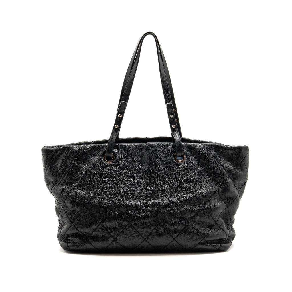 Chanel On the Road Large Shopping Tote Bag Shiny Grained Calfskin Black SHW