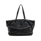 Chanel On the Road Large Shopping Tote Bag Shiny Grained Calfskin Black SHW