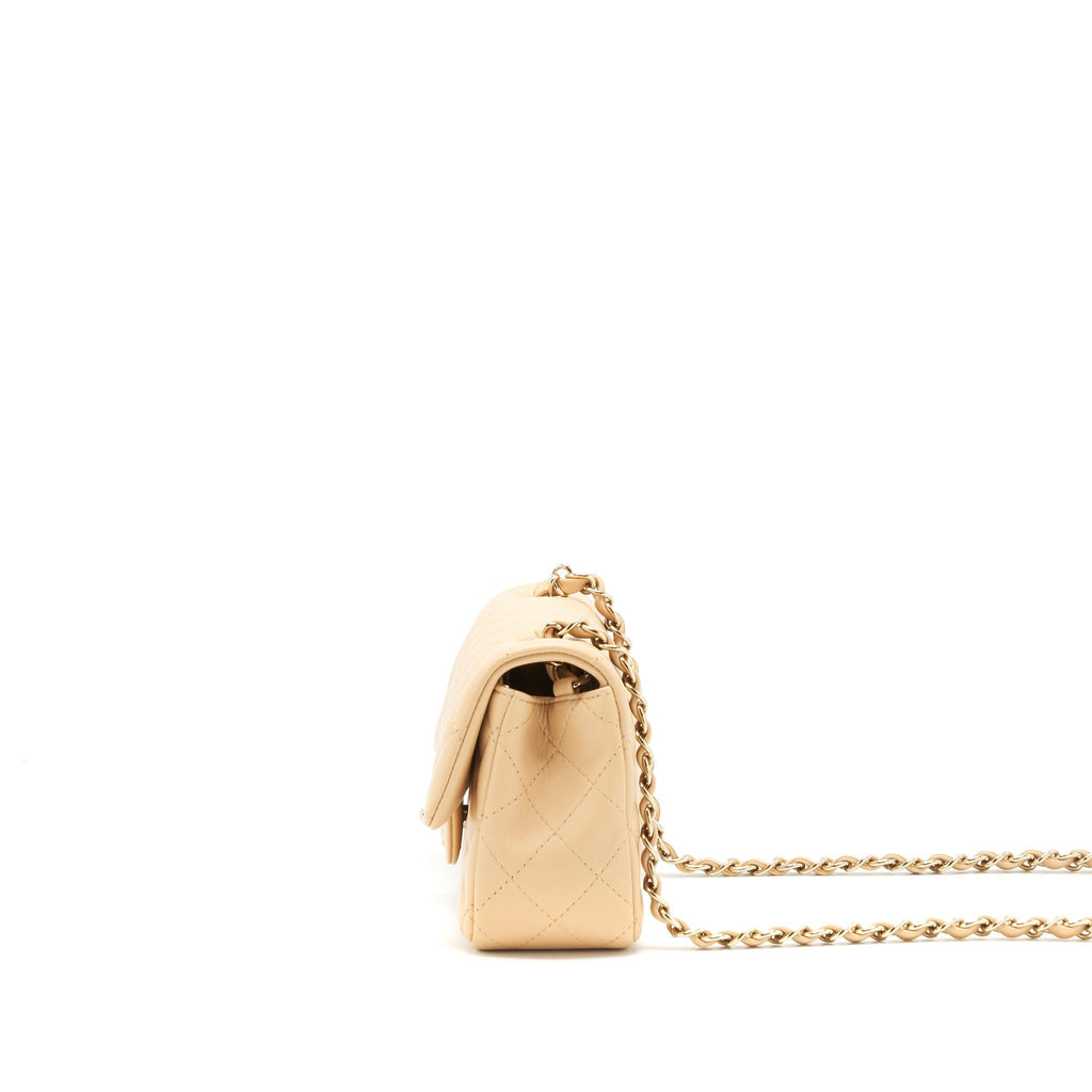 CHANEL MINI RECTANGULAR LAMBSKIN LIGHT BEIGE LGHW(MICROCHIP)
