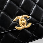 CHANEL 24C GOLD CRUSH FLAP BAG CALFSKIN BLACK GHW (MICROCHIP)