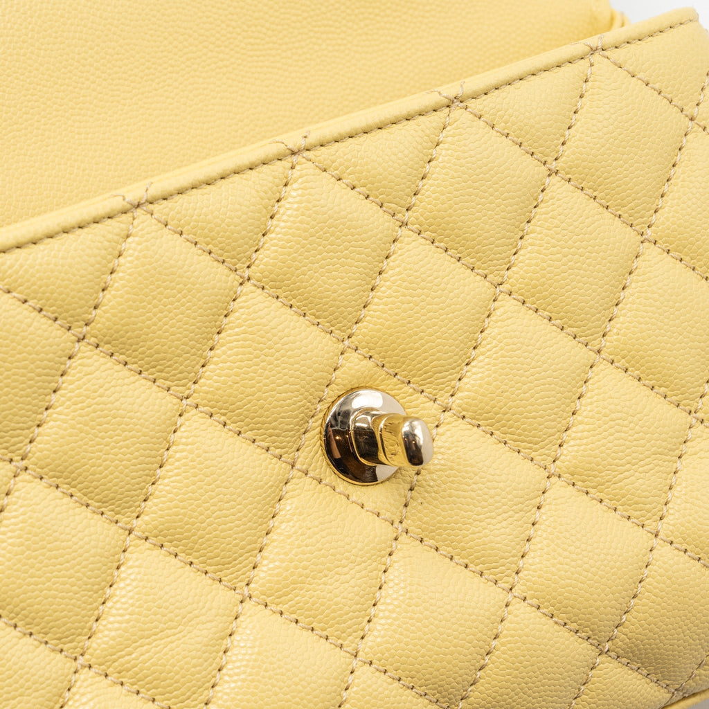 CHANEL SMALL COCO HANDLE CAVIAR 22P LIGHT YELLOW LGHW (MICROCHIP)