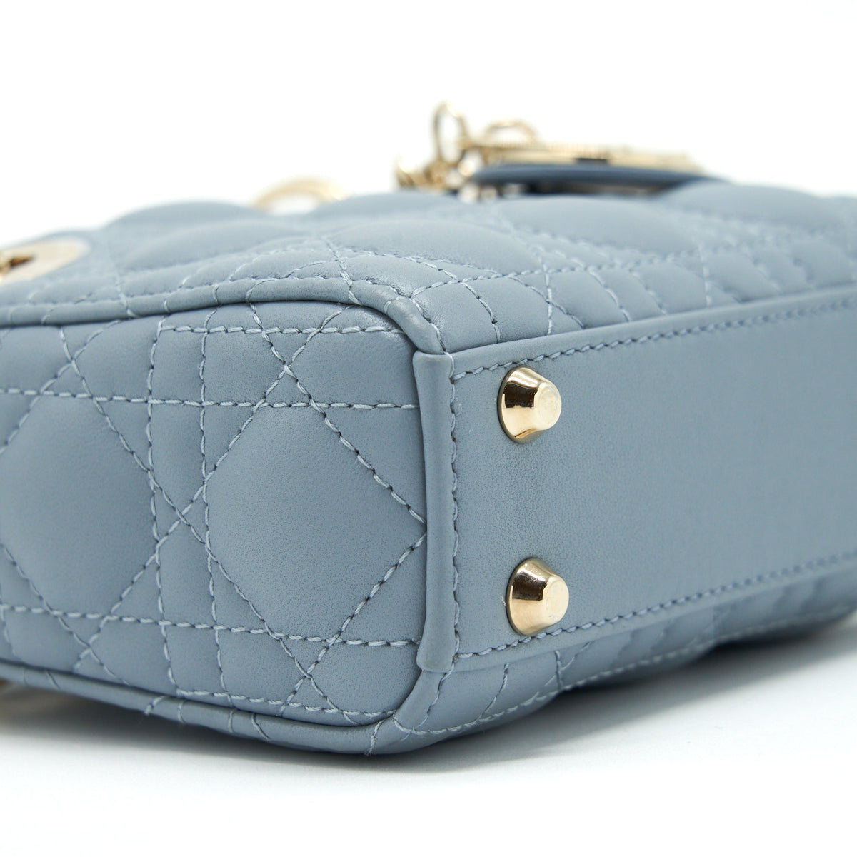 DIOR MICRO LADY DIOR BAG CANNAGE LAMBSKIN CLOUD BLUE LGHW