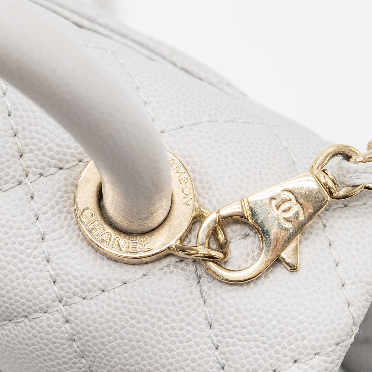 CHANEL SMALL COCO HANDLE CAVIAR LIGHT GREY LGHW