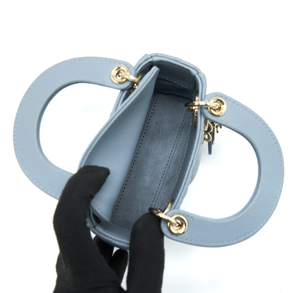 DIOR MICRO LADY DIOR BAG CANNAGE LAMBSKIN CLOUD BLUE LGHW