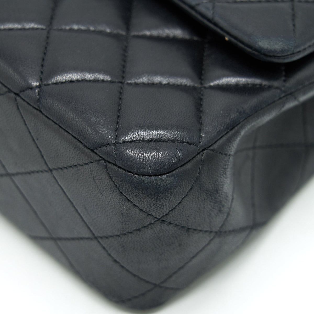 CHANEL CLASSIC DOUBLE FLAP BAG LAMBSKIN MEDIUM BLACK GHW SERIAL 19