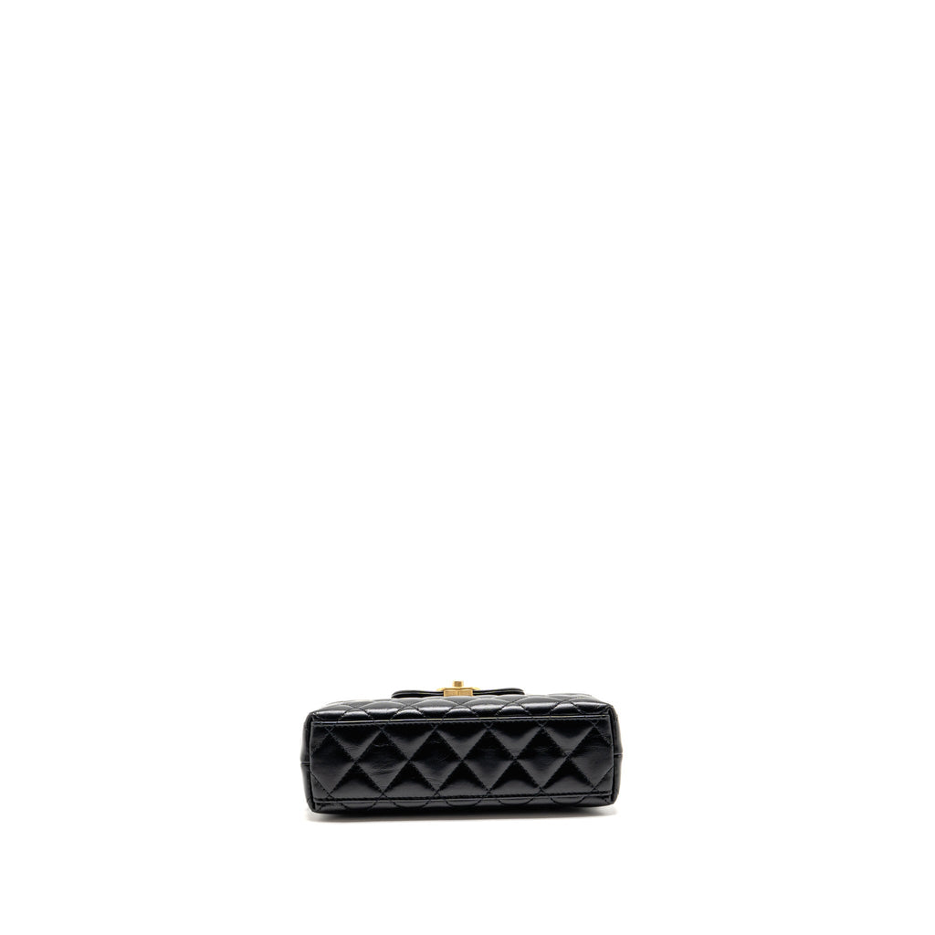 Chanel MINI KELLY SHOPPING TOTE BAG SHINY CRUMPLED CALFSKIN BLACK GHW (MICROCHIP)