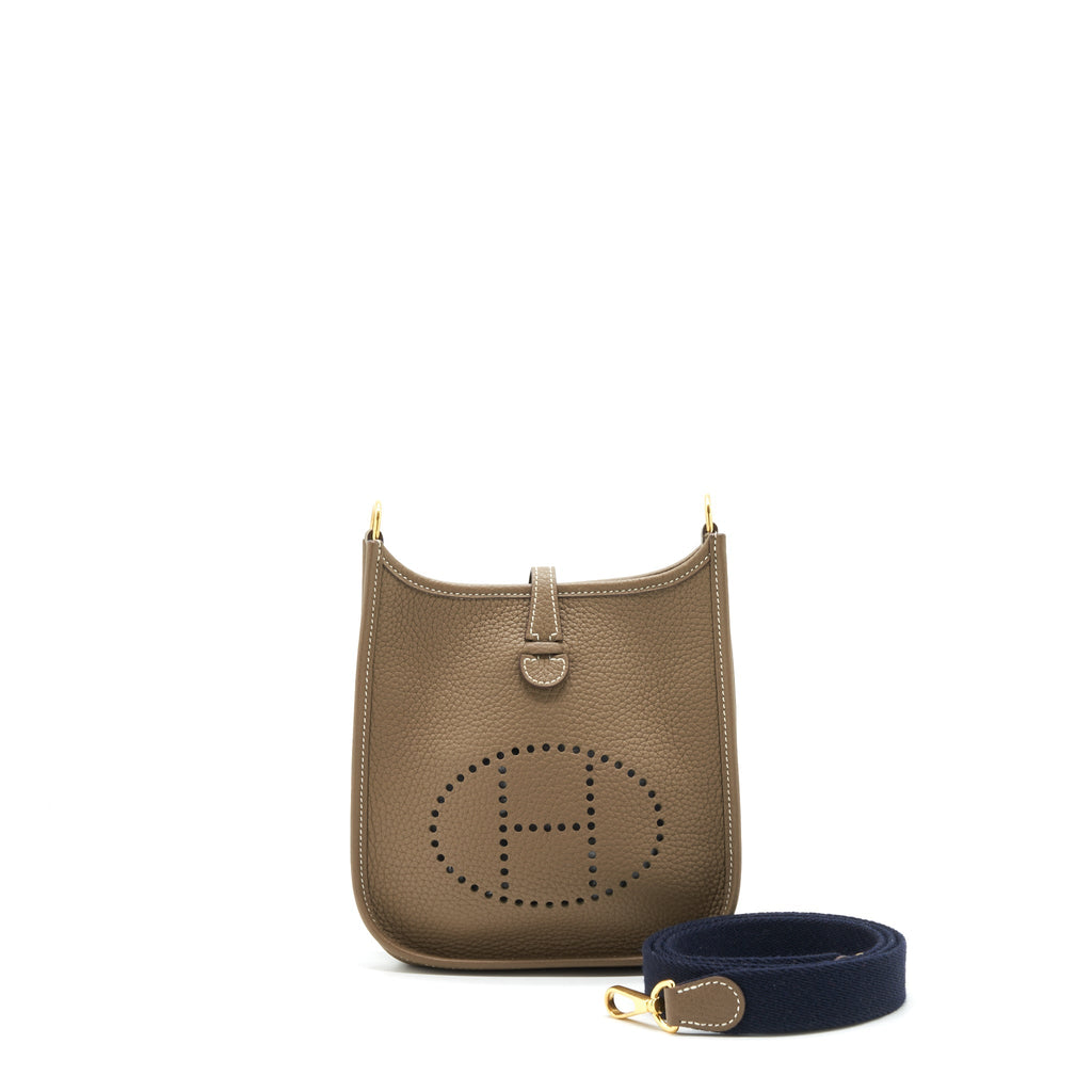 Hermes mini Evelyne Etoupe/ Blue indigo GHW