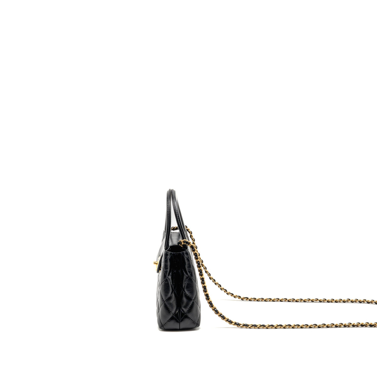 Chanel MINI KELLY SHOPPING TOTE BAG SHINY CRUMPLED CALFSKIN BLACK GHW (MICROCHIP)