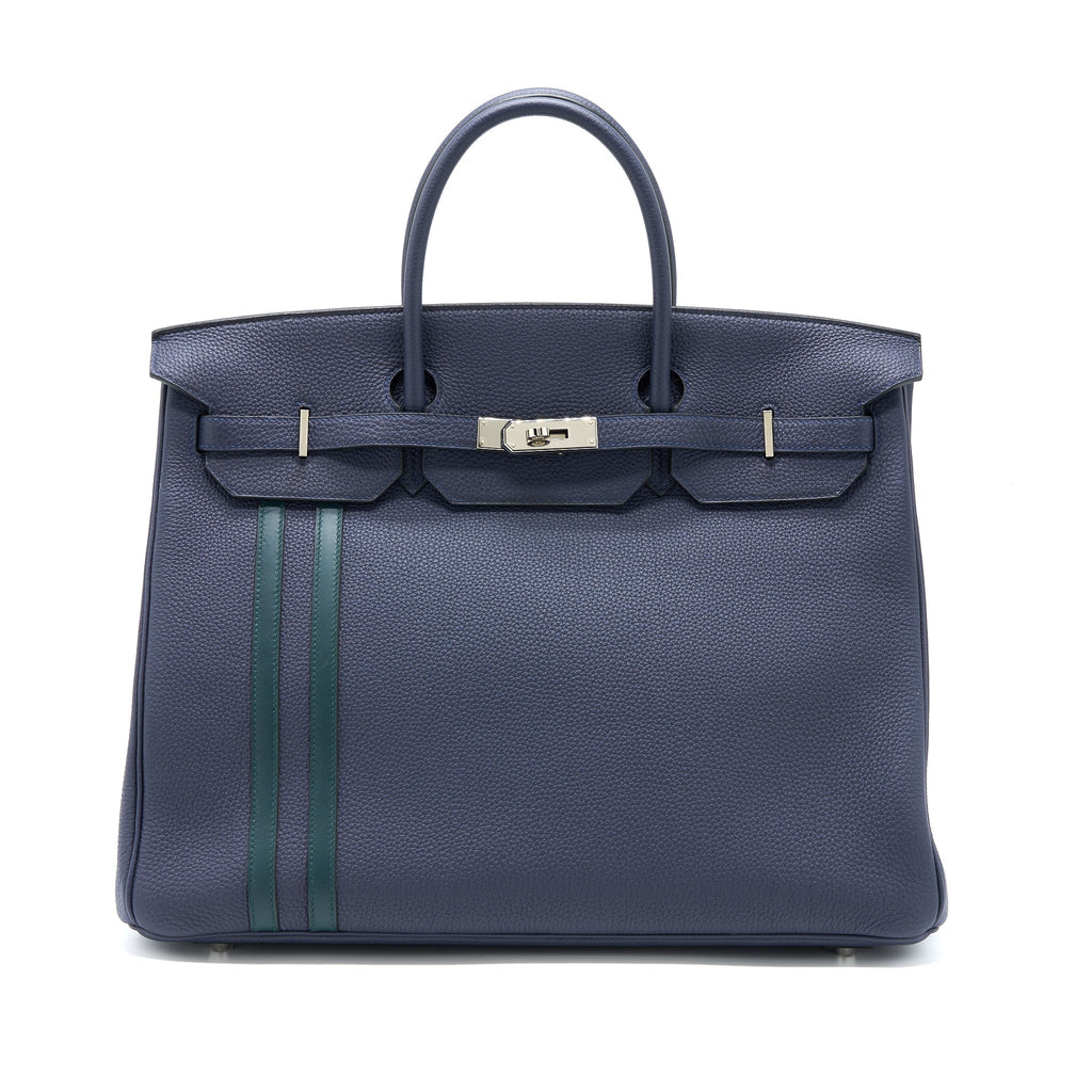 Hermes Birkin 40 Officer Togo/Swift Blue Nuit/Vert Cypres SHW