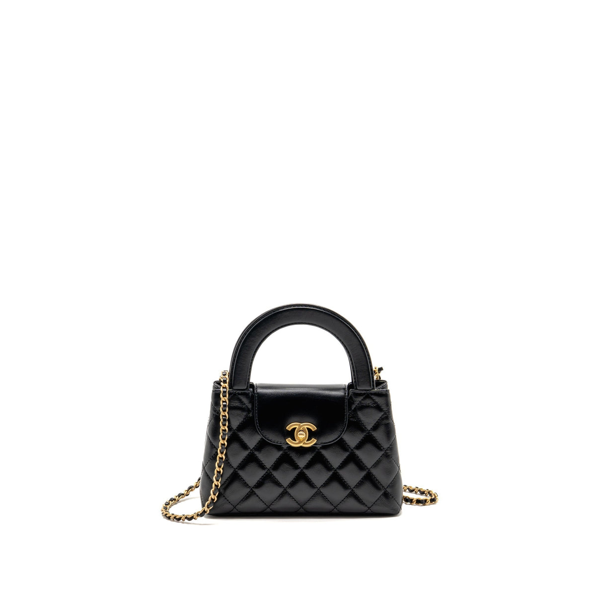 Chanel MINI KELLY SHOPPING TOTE BAG SHINY CRUMPLED CALFSKIN BLACK GHW (MICROCHIP)
