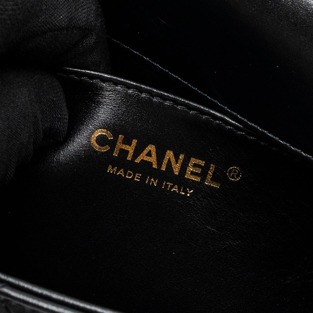 CHANEL 24C GOLD CRUSH FLAP BAG CALFSKIN BLACK GHW (MICROCHIP)