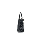 CHRISTIAN DIOR SATIN CRYSTAL CANNAGE MINI LADY DIOR BLACK