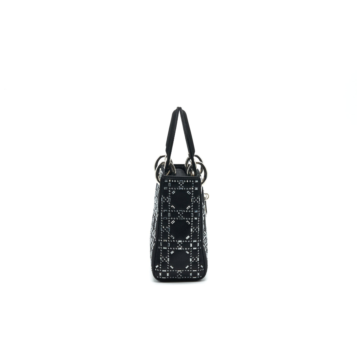 CHRISTIAN DIOR SATIN CRYSTAL CANNAGE MINI LADY DIOR BLACK