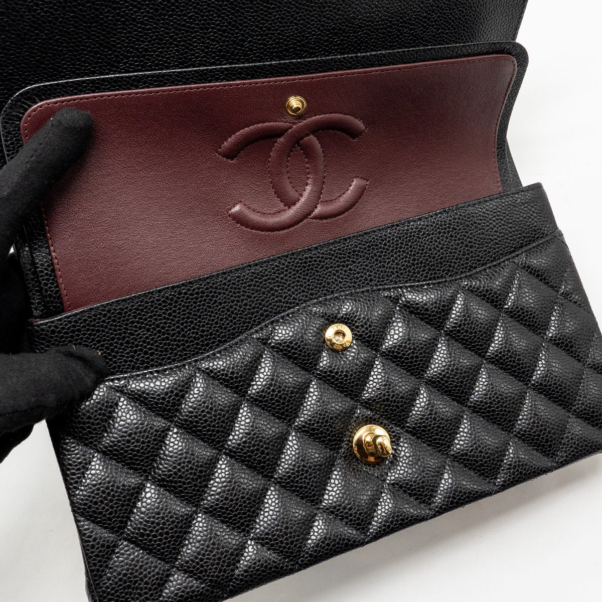 CHANEL MEDIUM CLASSIC DOUBLE FLAP BAG CAVIAR BLACK GHW (MICROCHIP)