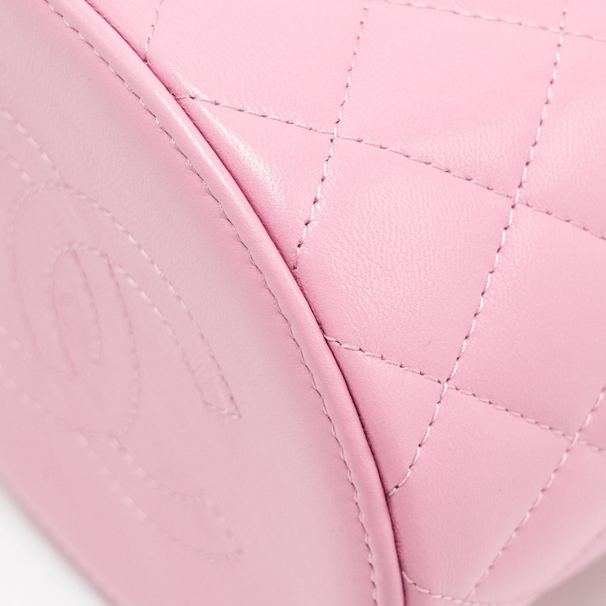 CHANEL TOP HANDLE ROUND VANITY CASE LAMBSKIN PINK LGHW