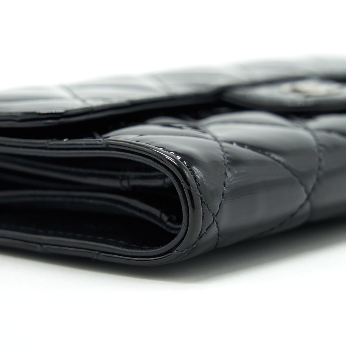 CHANEL CLASSIC FLAP LONG WALLET PATENT BLACK SHW